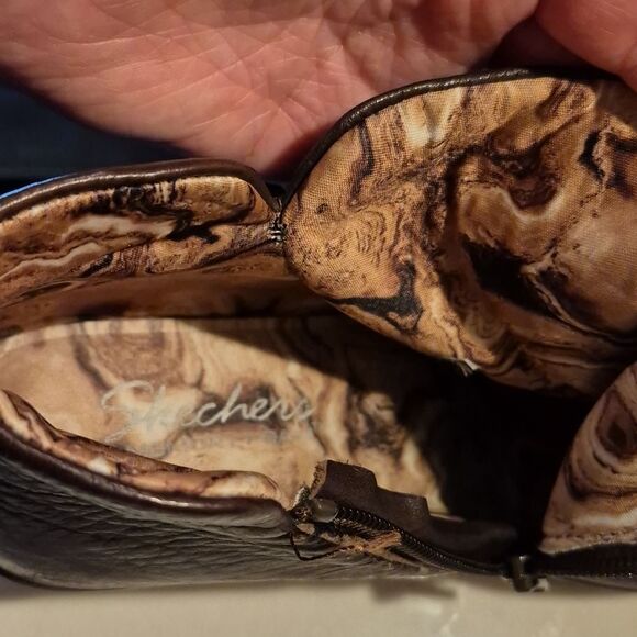 Skechers 8.5 Dark Brown Soft Leather Wedge Booties - Picture 6 of 8